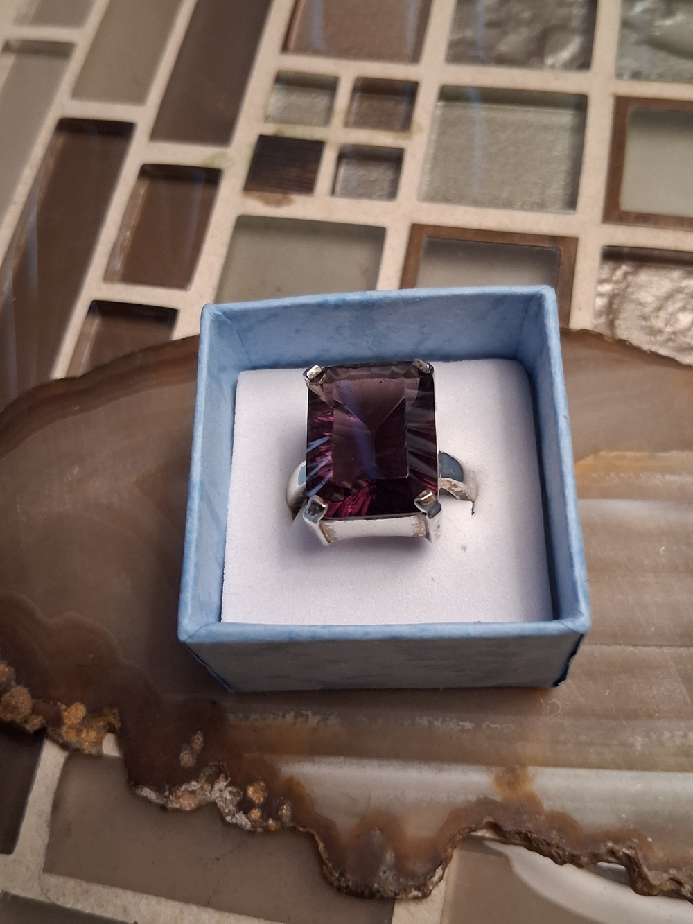 Sterling Silver Purple Emerald-Cut Gemstone Ring